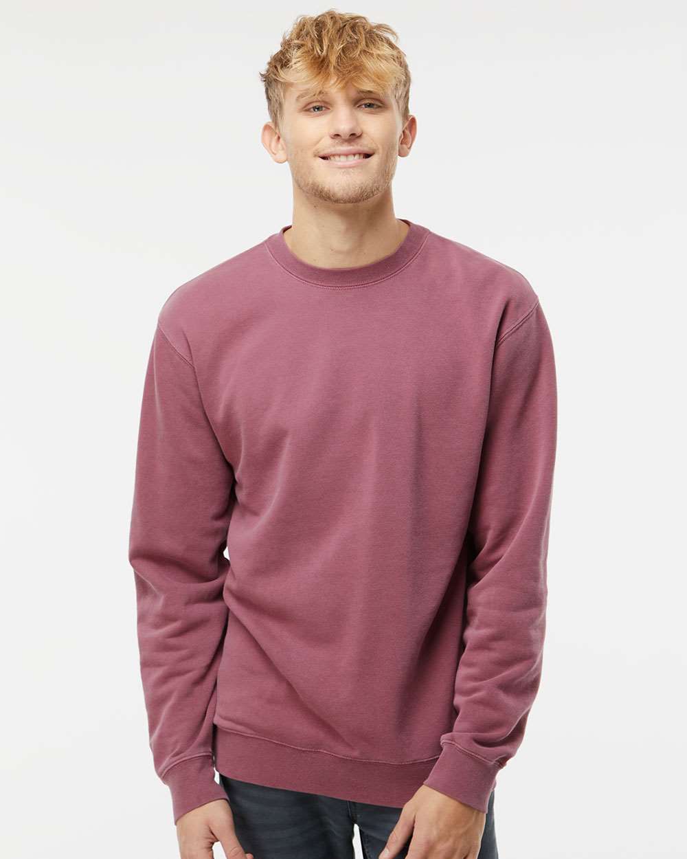 Independent Trading Co. Unisex Midweight Pigment-Dyed Crewneck Sweatshirt PRM3500 #colormdl_Pigment Maroon