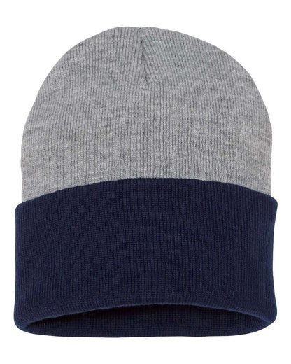 Sportsman Colorblocked 12" Cuffed Beanie SP12T #color_Heather/ Navy