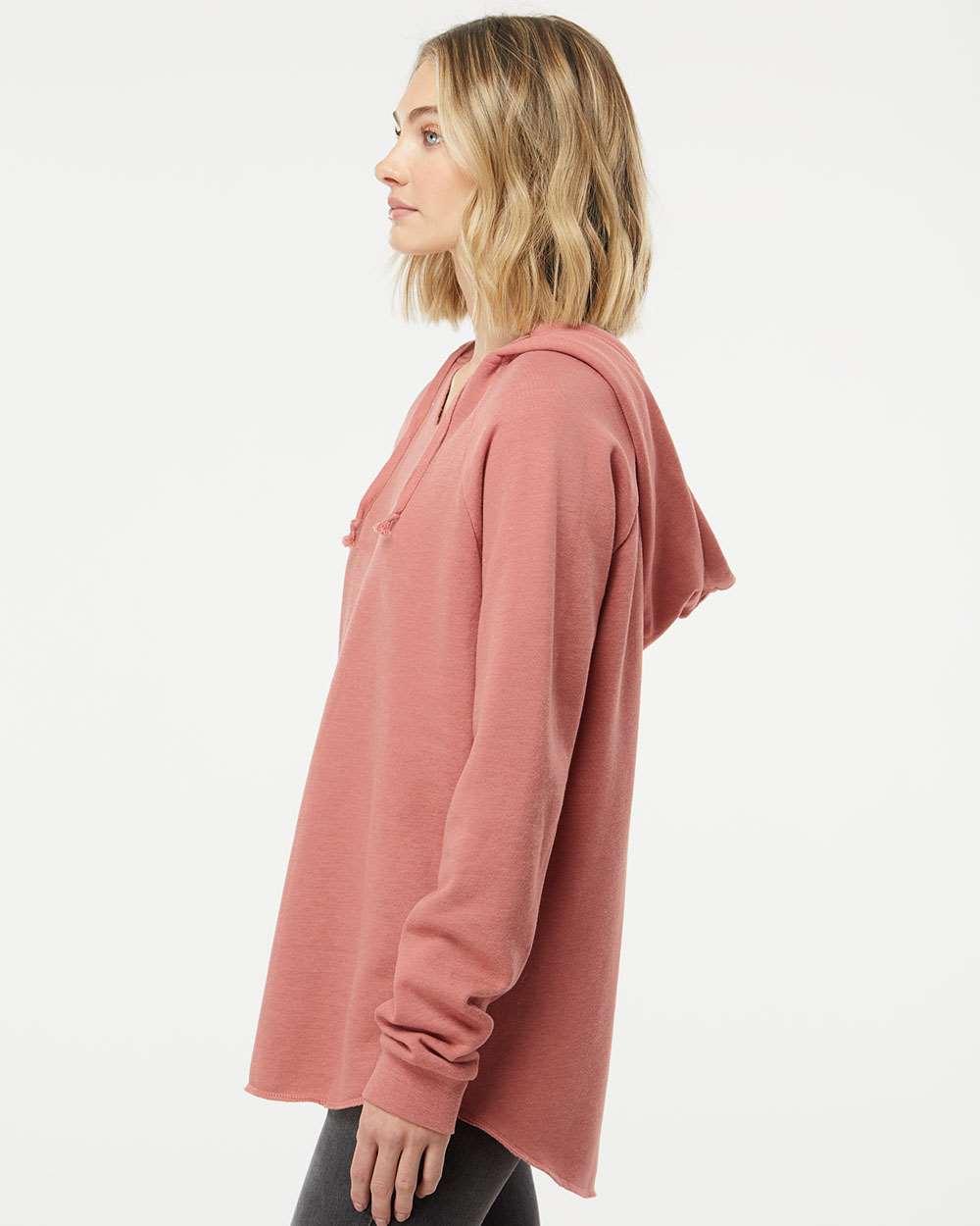 Independent Trading Co. Women’s Lightweight California Wave Wash Hooded Sweatshirt PRM2500 #colormdl_Dusty Rose