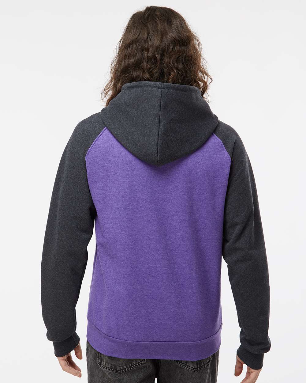 King Fashion Fleece Raglan Hooded Sweatshirt KF4042 #colormdl_Heather Purple/ Dark Charcoal
