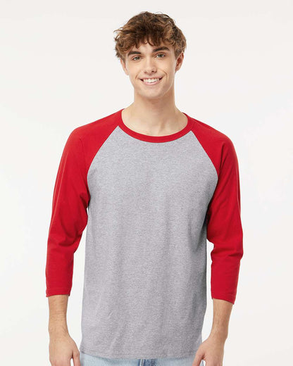 M&O Raglan Three-Quarter Sleeve Baseball T-Shirt 5540 #colormdl_Sport Grey/ Red