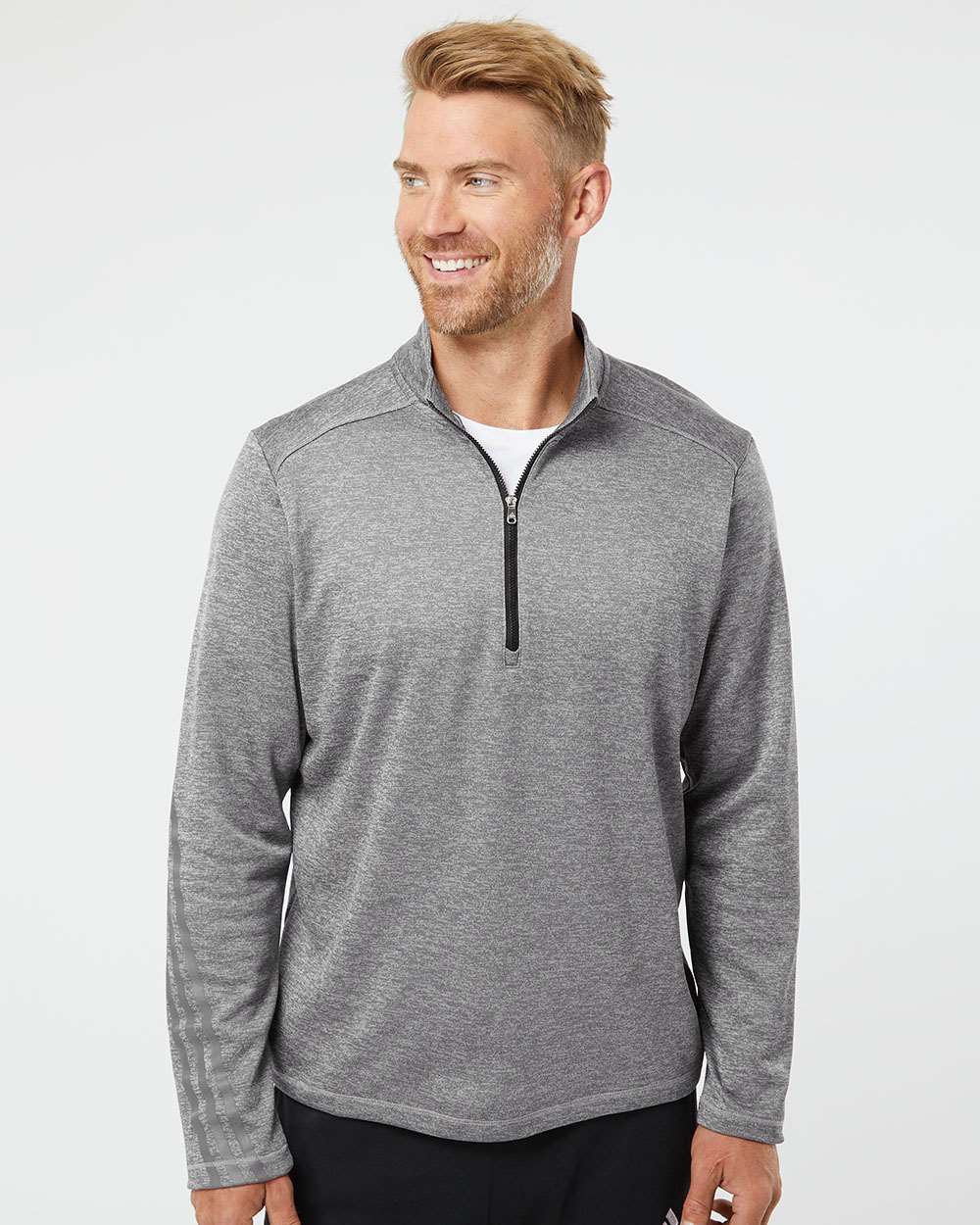Adidas A284 Brushed Terry Heathered Quarter-Zip Pullover #colormdl_Mid Grey Heather/ Black