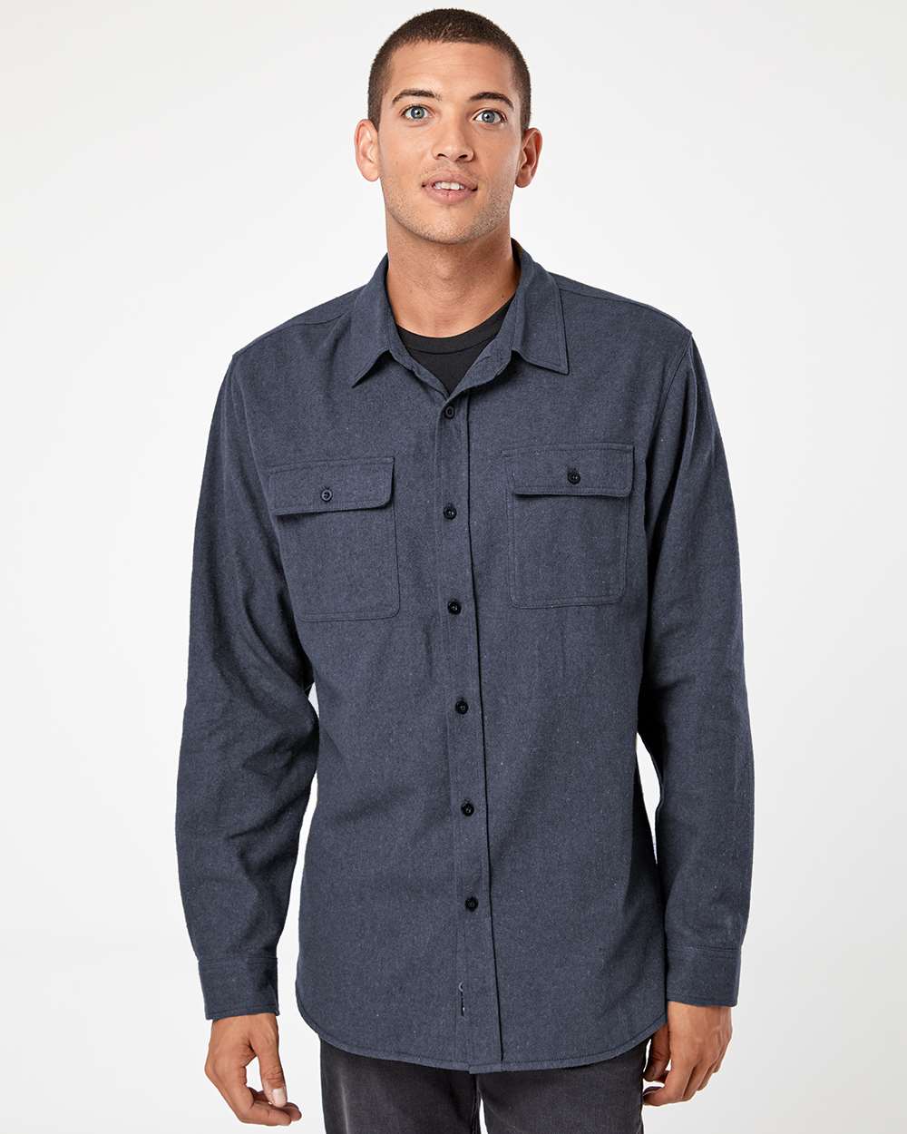 Burnside Solid Long Sleeve Flannel Shirt 8200 #colormdl_Denim