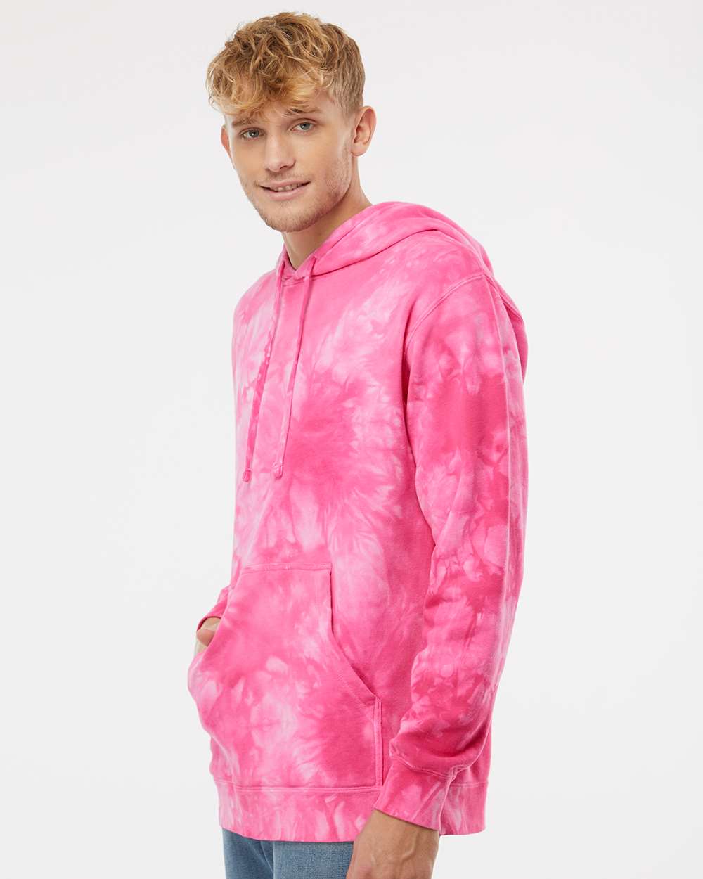 Independent Trading Co. Unisex Midweight Tie-Dyed Hooded Sweatshirt PRM4500TD #colormdl_Tie Dye Pink