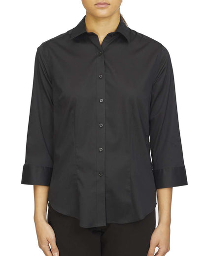 Van Heusen Women's Three-Quarter Sleeve Twill Shirt 18CV304 #color_Black
