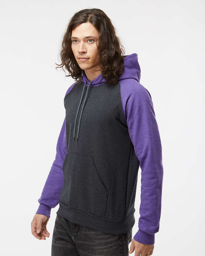 King Fashion Fleece Raglan Hooded Sweatshirt KF4042 #colormdl_Dark Charcoal/ Heather Purple