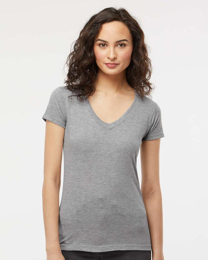 M&O Women's Deluxe Blend V-Neck T-Shirt 3542 #colormdl_Heather Grey