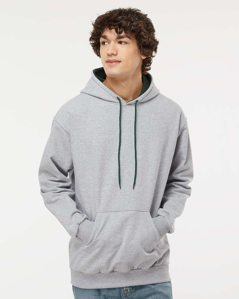 King Fashion Two-Tone Hooded Sweatshirt KF9041 #colormdl_Sport Grey/ Forest Green