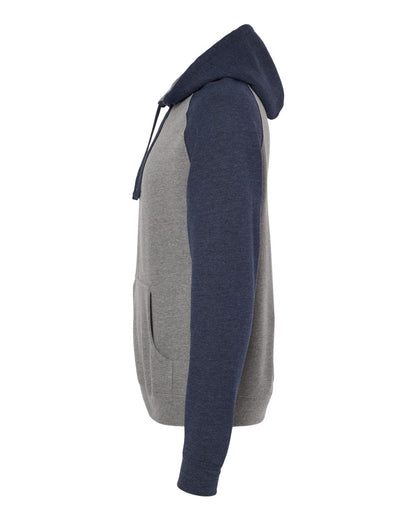 Independent Trading Co. Raglan Hooded Sweatshirt IND40RP #color_Gunmetal Heather/ Classic Navy Heather