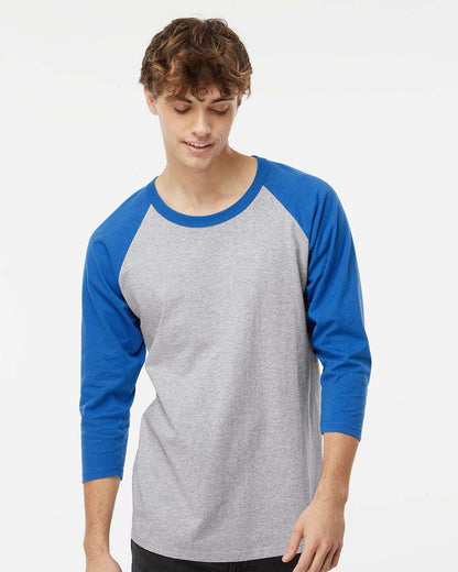 M&O Raglan Three-Quarter Sleeve Baseball T-Shirt 5540 #colormdl_Sport Grey/ Royal